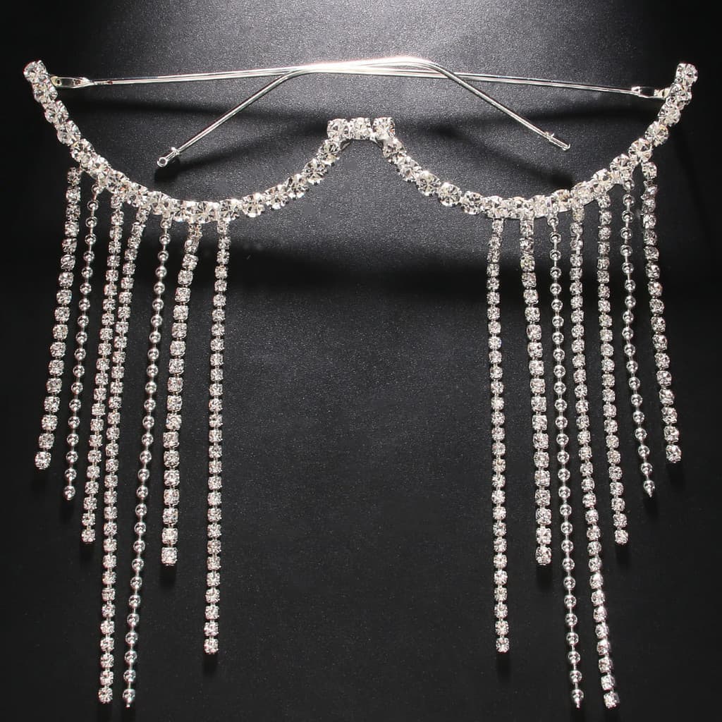 Moda novo estilo strass pingente quadro na moda Metal borla corrente feminino óculos quadro250806