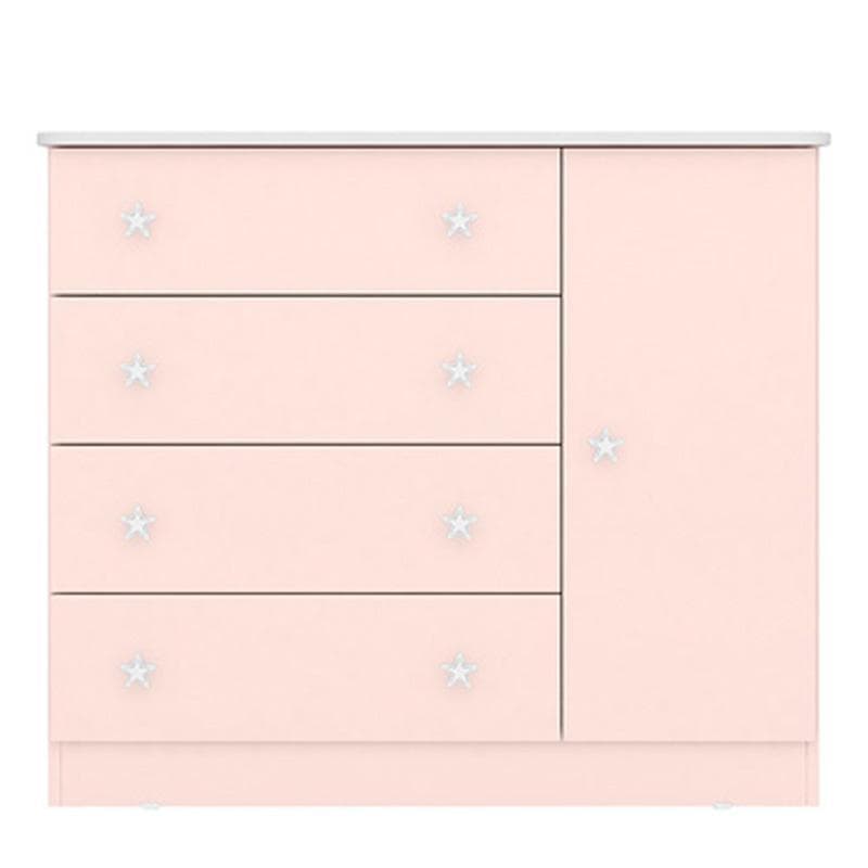 Comoda Sapateira 1 Porta 4 Gavetas Doce Sonho Rosa Acetinado