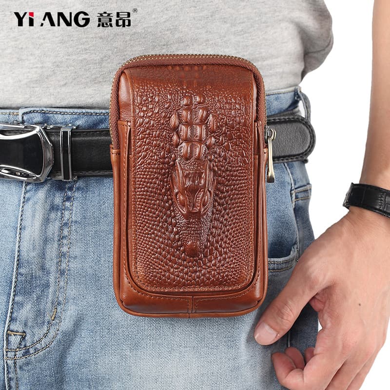 Cinto de couro Real, bolsa para celular, estilo Vertical, quadrado, pai, cintura, capa de telefone, pendurado, bolsa de