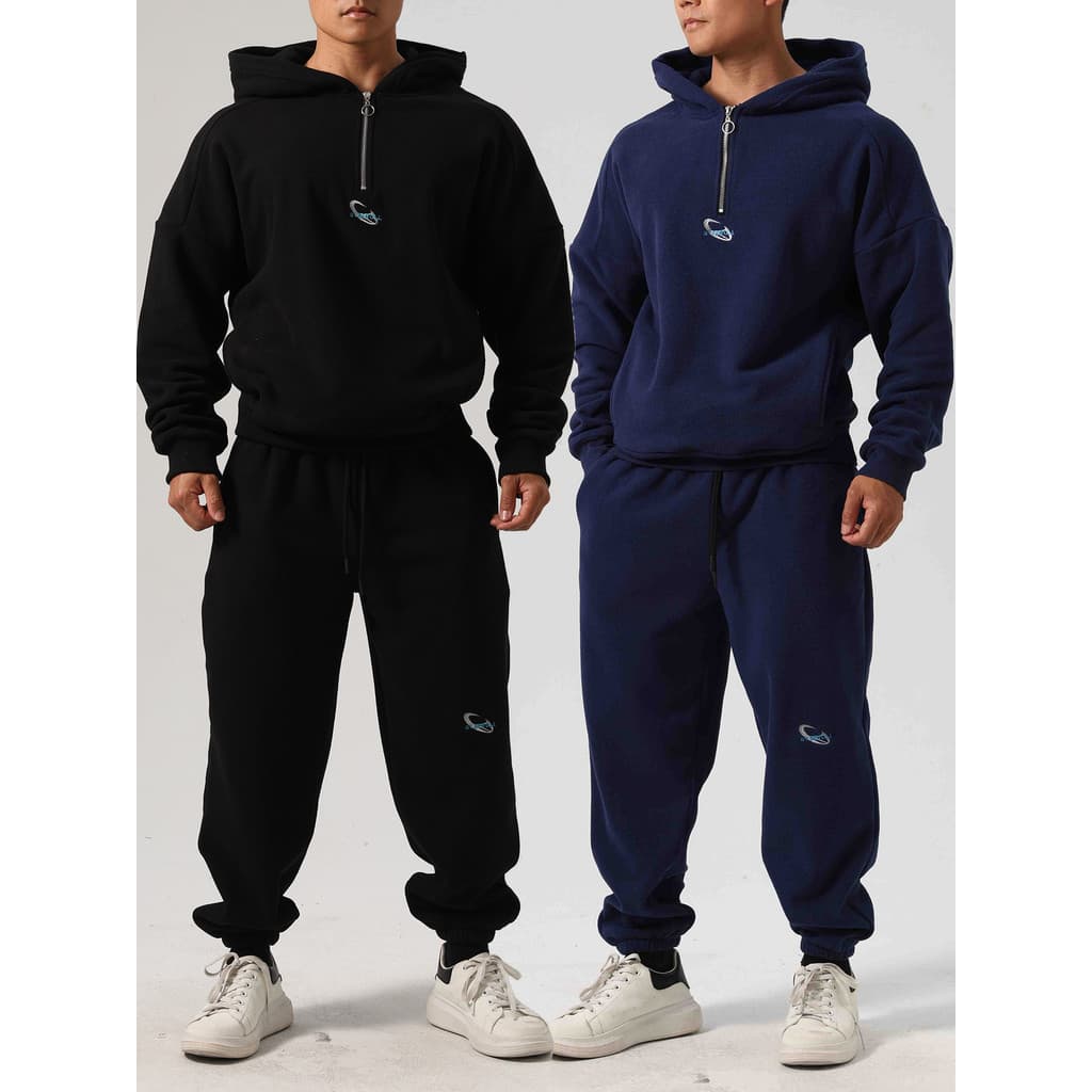 Polar velo esportes terno masculino Casual moletom com capuz moletom forro de lã pulôver de duas peças correndo treiname