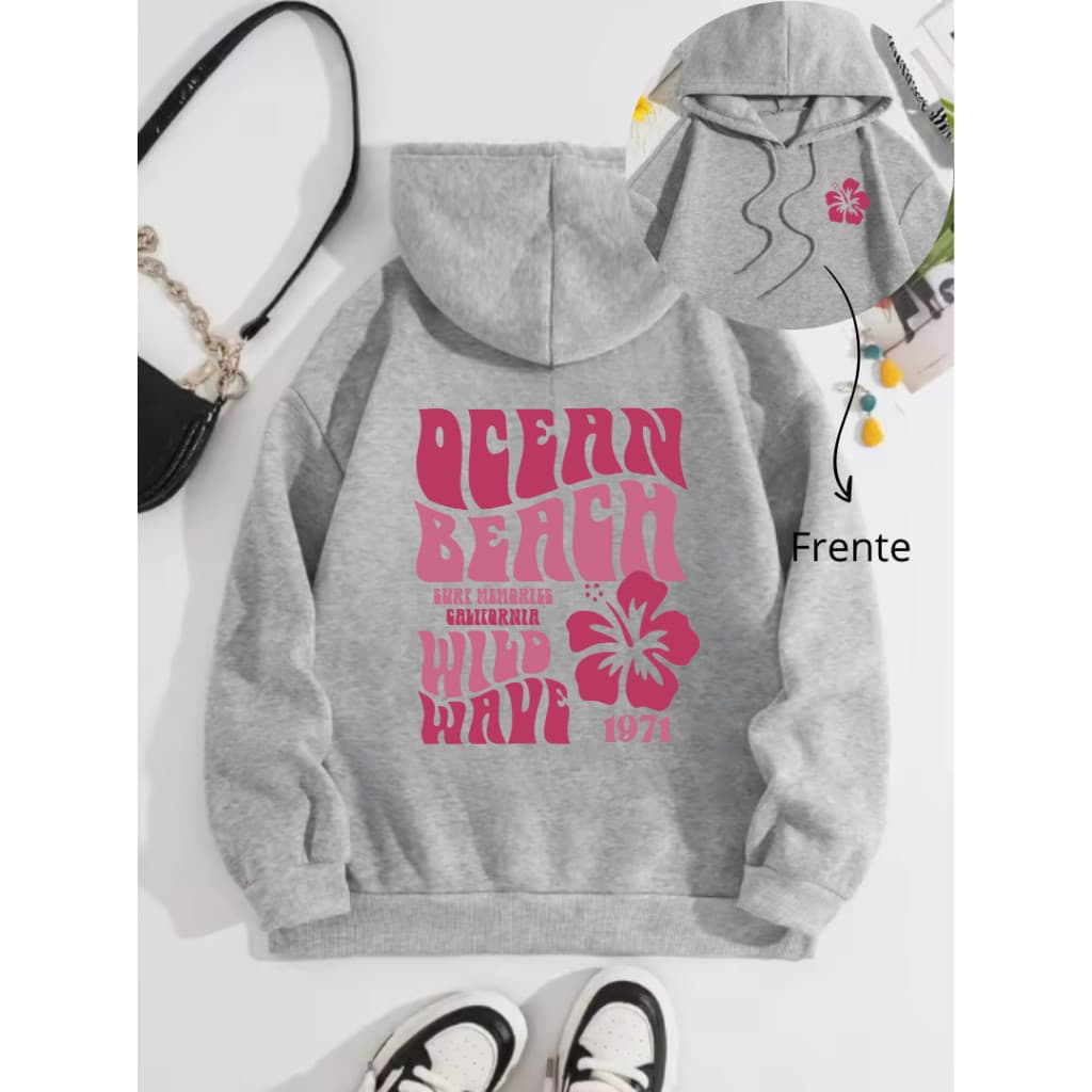 Moletom Canguru Feminino Blusa De Frio Flanelado com Capuz e Bolso Estilo  Inverno Estampado
