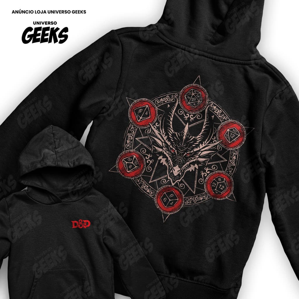 Moletom Dungeons And Dragons D&D RPG Dados Geek Medieval Frente E Verso Blusa De Frio