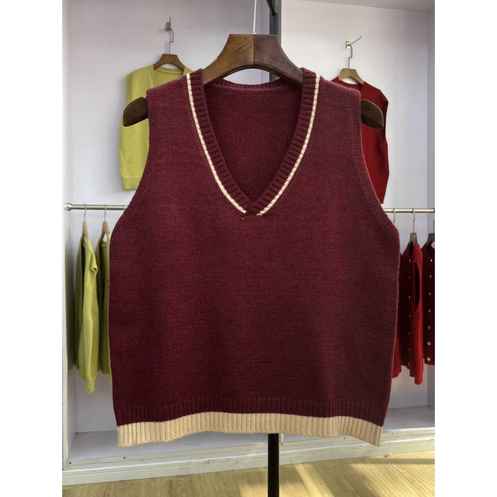 555 colete de malha feminino primavera outono em camadas colete simples exterior solto camisola colete sem mangas topo