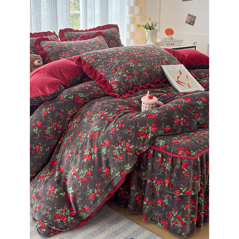 2025 novo estilo de lã de leite conjunto de quatro peças acolchoado saia de cama estilo inverno engrossado flanela colch