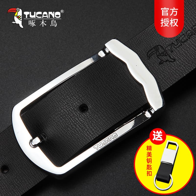 TUCANO/Woodpecker Cinto masculino com fivela de pino Cinto de couro masculino Casual de negócios Cinto de couro genuíno
