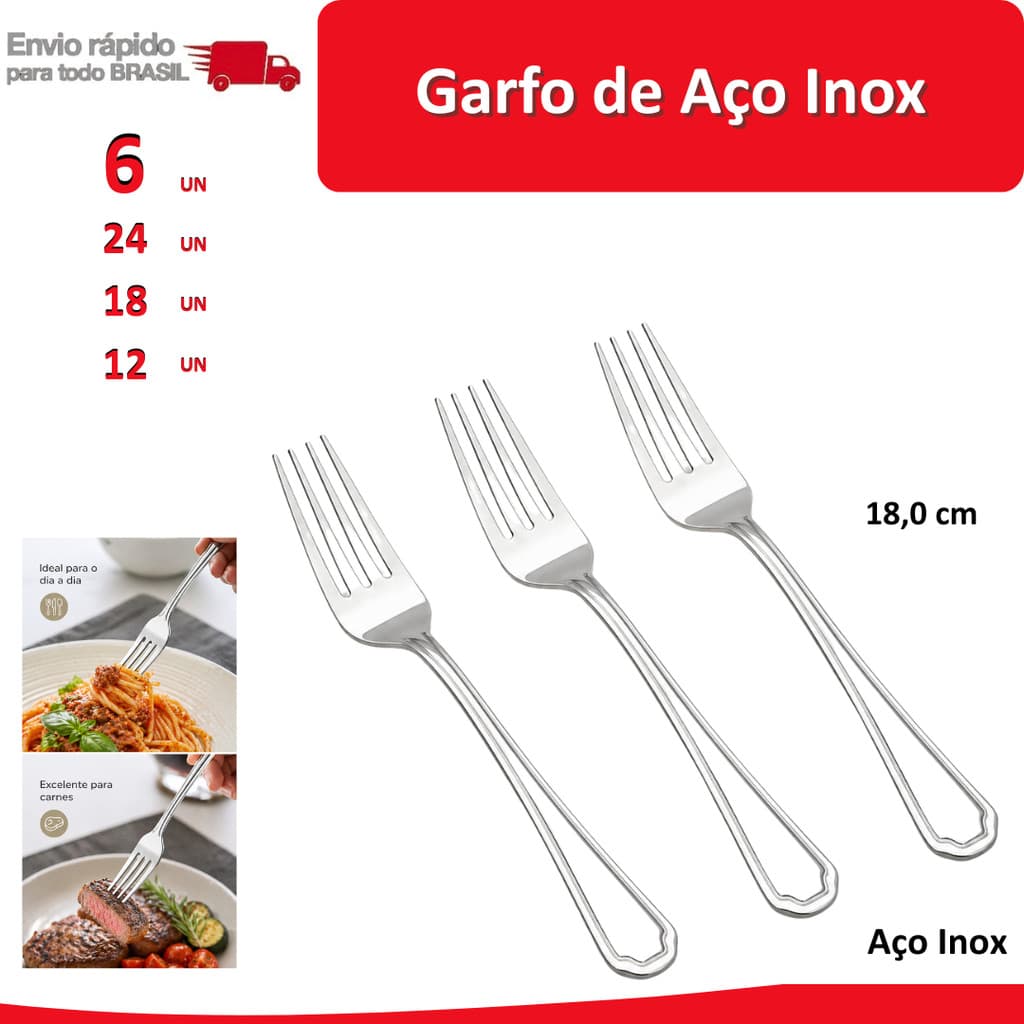 24/18/12/6 Garfo de Aço Inox Mesa Cozinha Jantar Casa talher colher faca churrasco restaurante