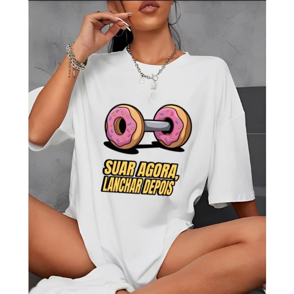 Camiseta Camisa Tshirt 100% Algodão Gym Treino Academia Musculação Fitness Oversized Rosquinha