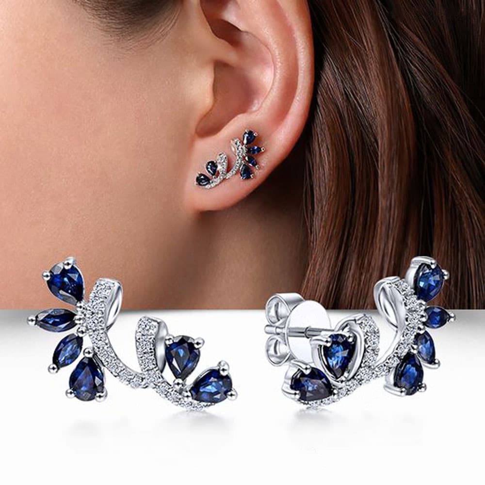Brincos de zircônia em cubo azul de prata esterlina 925, adequados para casamentos de noivado femininos, brincos requint