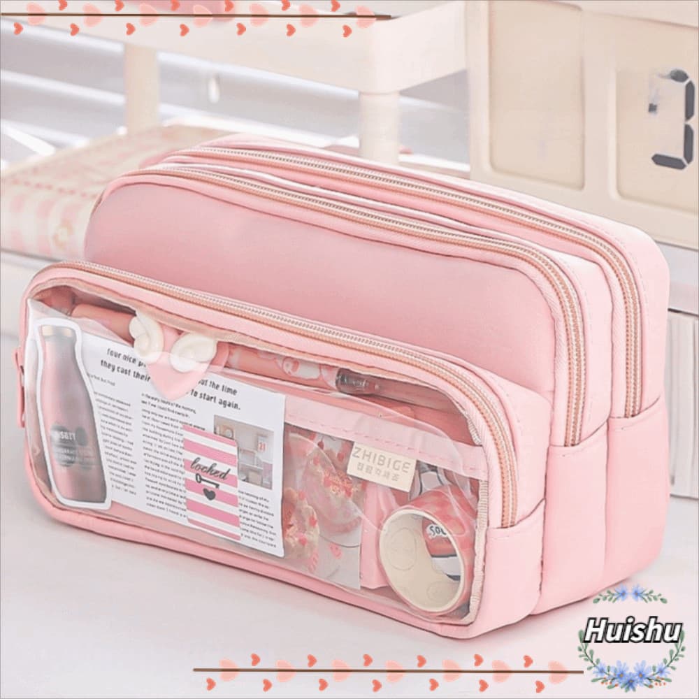 Bolsa Para Caneta HUISHU , Lápis Transparente De Bolso Colorido , Grande Capacidade Com Multicamadas Zíper