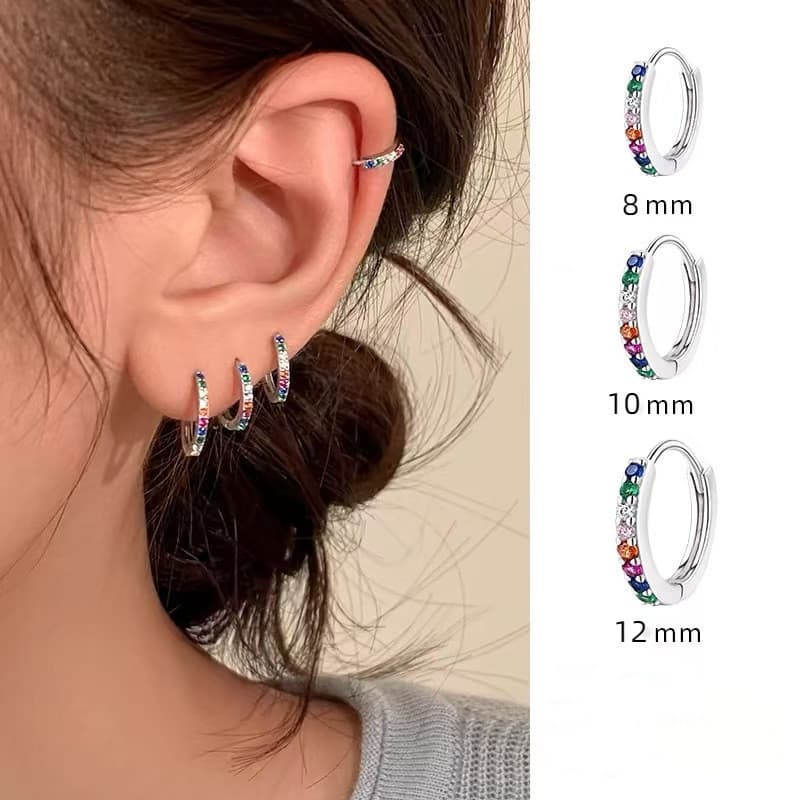 S925 prata esterlina colorido diamante brincos simples unissex moda jóias presente