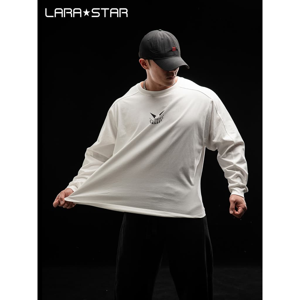 Laura Star 1563 American Retro Heavy Sports Manga Longa Solta Treinamento Fitness Camiseta