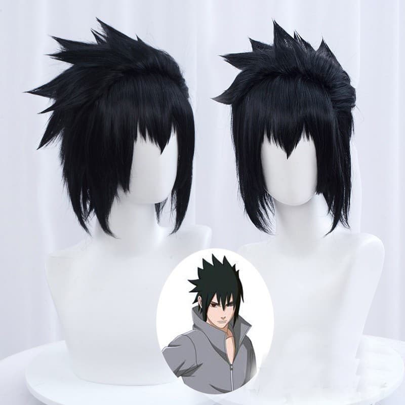 42741 Peruca Curta Preta Masculina de Cosplay Sasuke Uchiha Anime Sintética Resistente ao Calor + Boné Grátis 6459