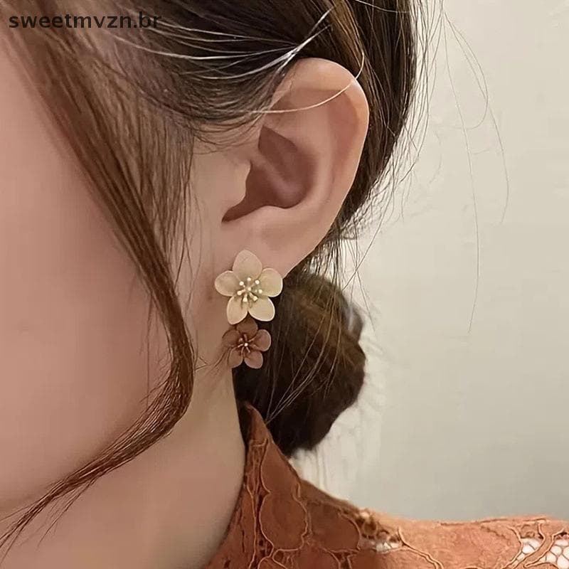 sweetmvzn Marrom Duas Cores Flor Gota Balançar Brincos Para Mulheres Coreano Moda Jóias Festa De Casamento Menina Elegan