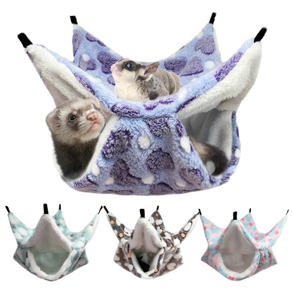 Rede De Cobaia Rato Hamster Pendurado Dupla Camada Chinchila Lã Quente Cama Gaiola Acessórios