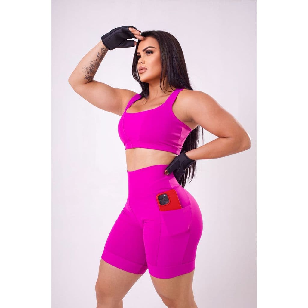 Short Pedal Esportivo Cos Alto  e Modelador Bolsos Nas Laterais Corrida Treino Esportivo Premium