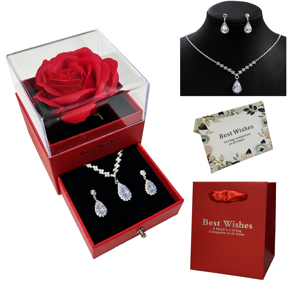 Kit Presente Colar e Brinco Zircônia Brilhante | Pingente Gota | Caixa Presente - Presente Dia dos Namorados, Joias