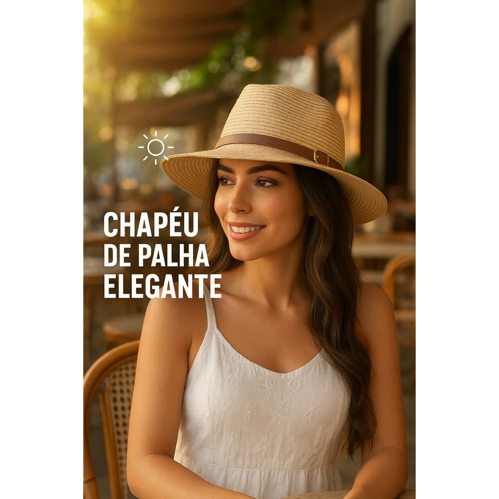 Chapéu Panamá de Palha Feminino e Masculino Estilo Jazz Elegante com Proteção Solar para Verão e Praia