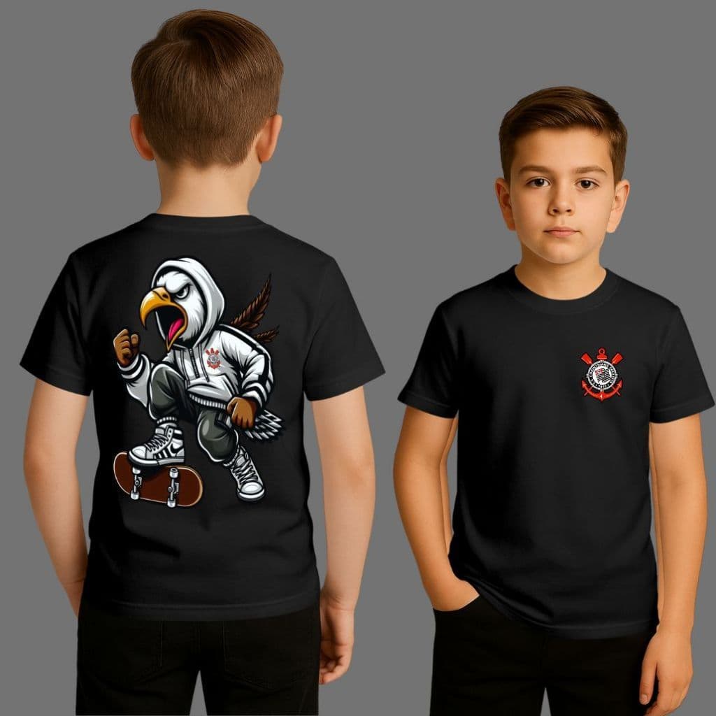 Blusa Time Infantil e Juvenil 2 ao 16 Time Gavião da Fiel Camiseta Time do Coração 100% Algodão