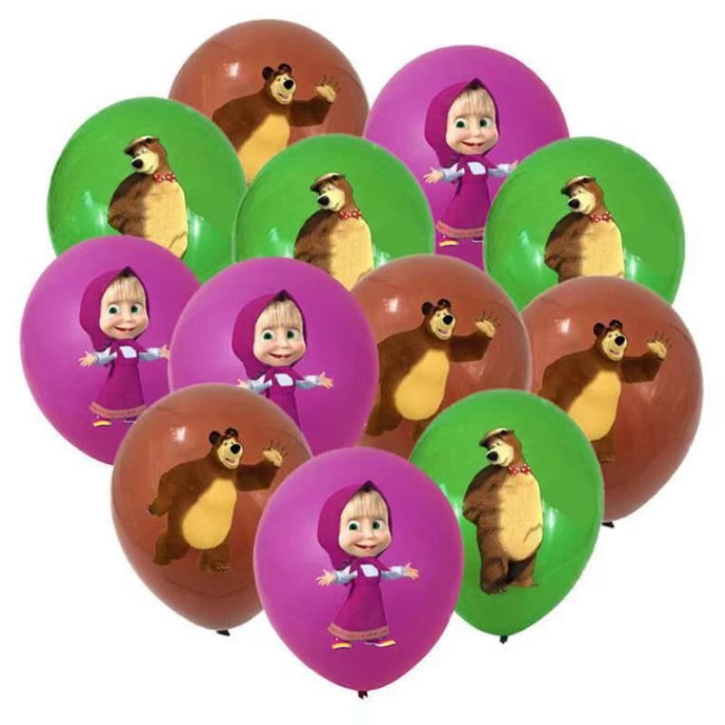 12 balões de látex da Masha e o Urso de 12 polegadas, presentes de decoração para festas de aniversário infantis