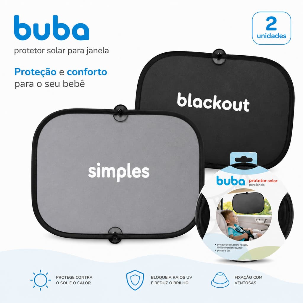 Kit 2 Protetor Solar Infantil Buba para Carro com Ventosa