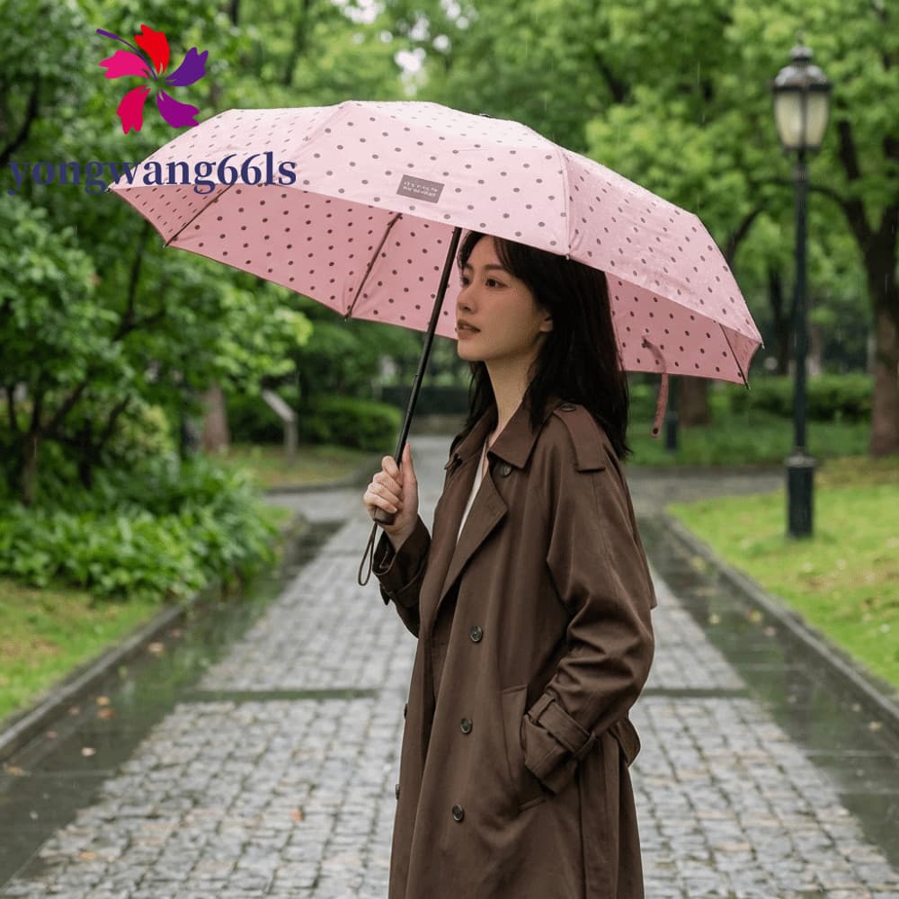 Guarda-Chuva De Bolinhas YONGWANG , Dobrável De Dupla Utilização Com Alça Em Forma De U Sol Manual Leve De 8 Costelas