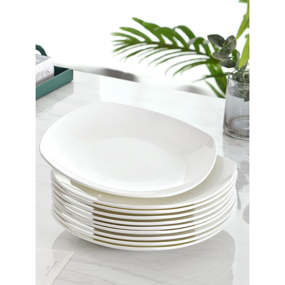 Prato de bife de cerâmica criativo branco puro Prato de comida ocidental Osso China Prato doméstico Prato quadrado Prato