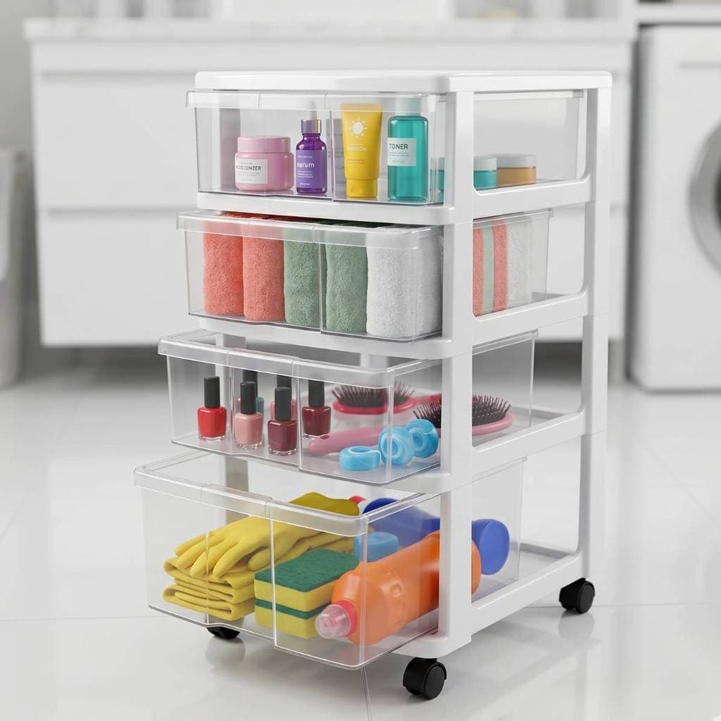 Gaveteiro Plástico Multiuso Grande Organizador com 4 Gavetas e Rodízios
