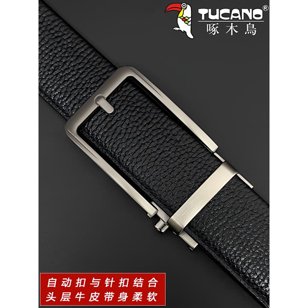 Woodpecker masculino fivela automática cinto primeira camada cinto de couro genuíno calças masculinas saco fivela automá