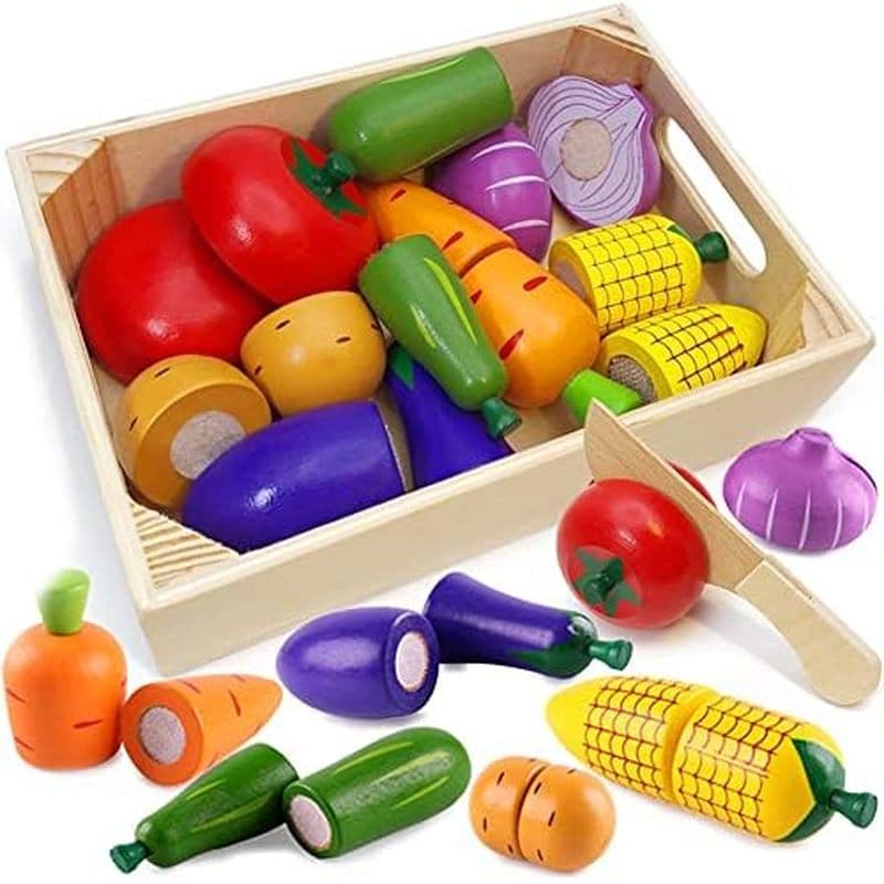 Comida De Madeira Para Crianças , Brinquedos De Cozinha Corte De Fingir , Frutas , Vegetais , Presente Meninos , Meninas