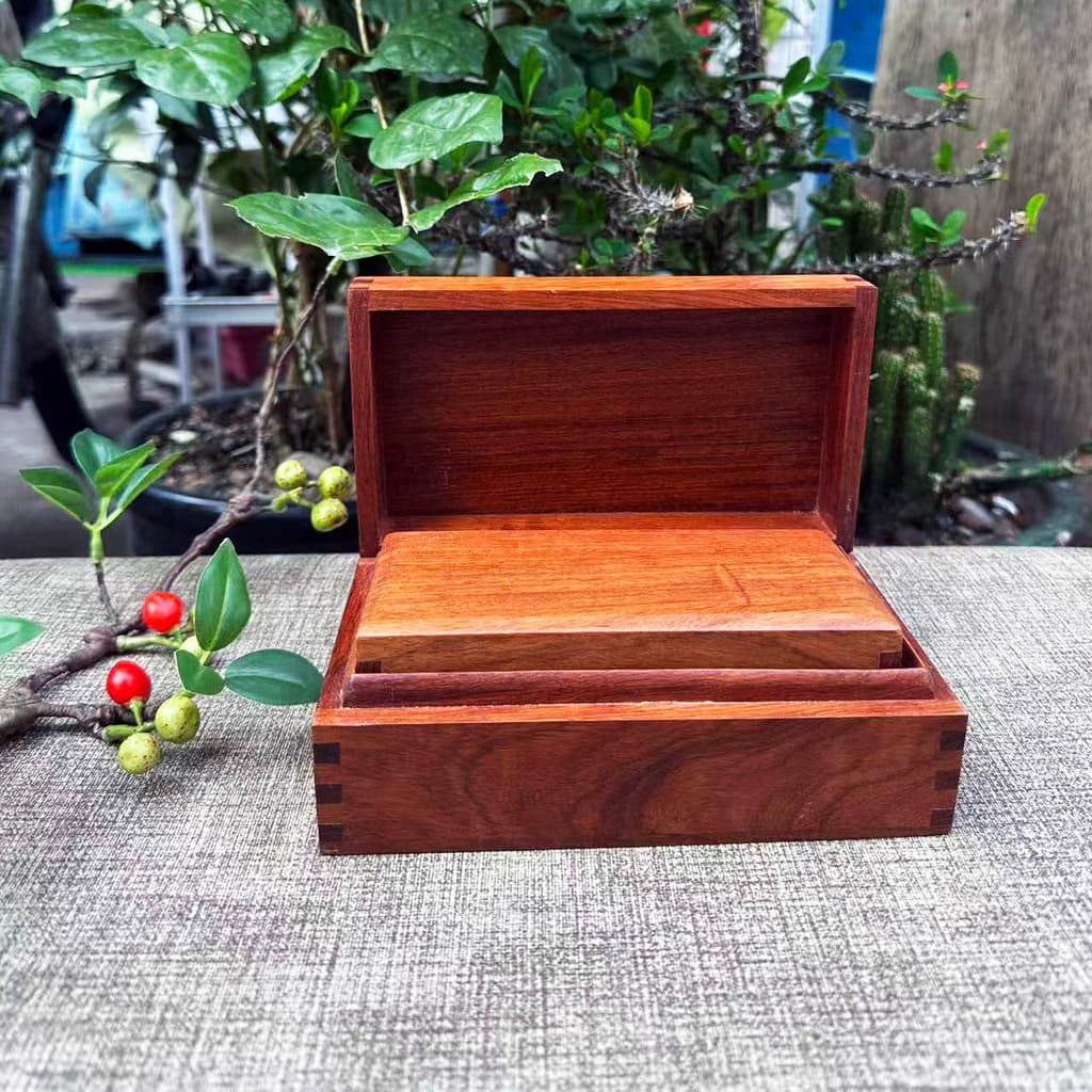 Conjunto de caixa de jacarandá birmanês, conjunto de duas peças, frutas grandes, sândalo vermelho, mogno, caixa de joias