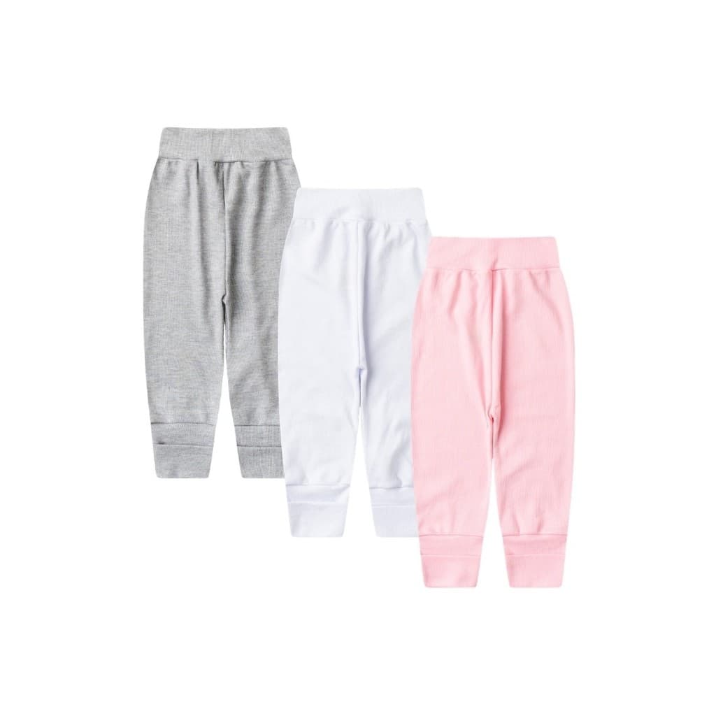Kit 3 Calça Mijão Bebê Malha Canelada Cós Suave Vira-Pé Menino e Menina  Enxoval Para Bebês (RN/P/M/G)