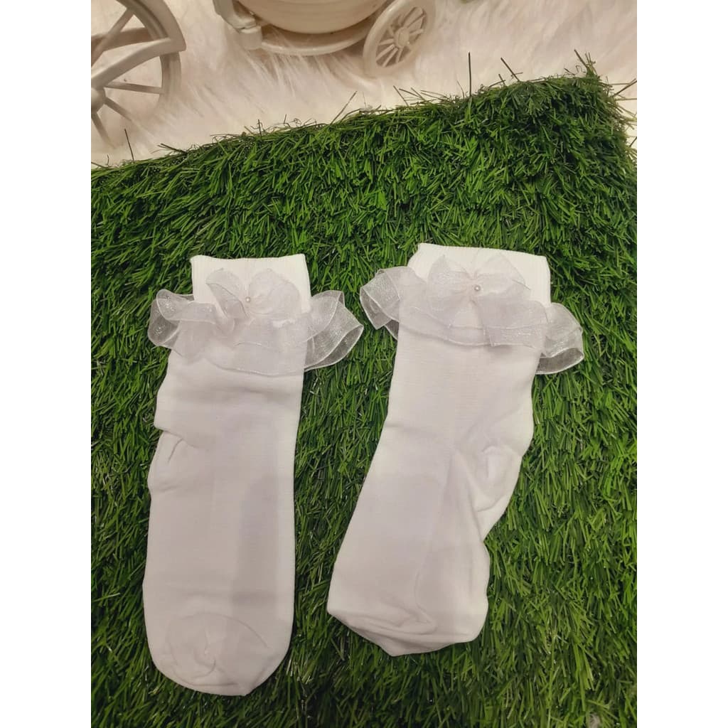 Meia Infantil Batizado Com Laço Luxo Confortável Rn Ao G