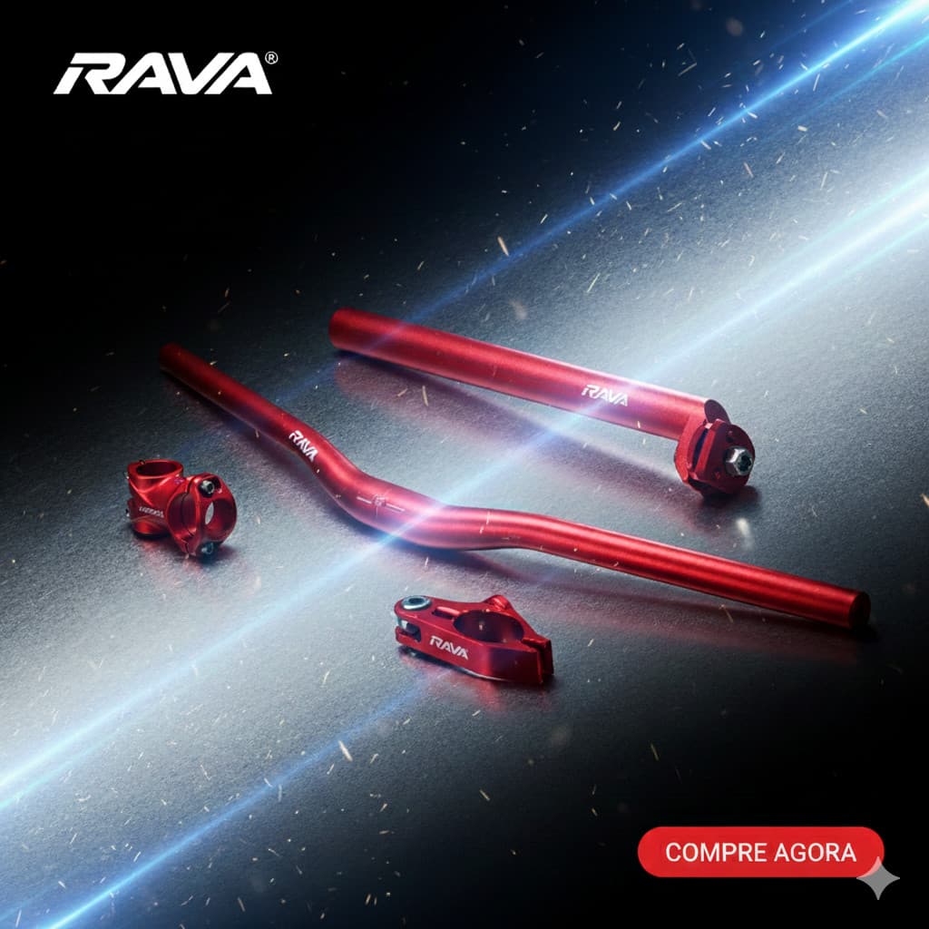 Guidão Voador Rise, Suporte mesinha de Guidão (Mesa), Canote 27.2 e Abraçadeira Rava Cores Vermelho ou Azul