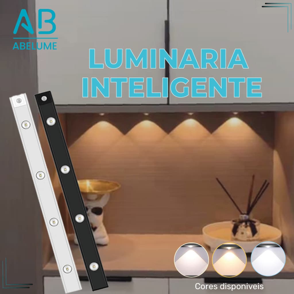 Luminária Inteligente Ultra LED com sensor de movimento sem fio e Recarregável USB fino barra 20/40/60cm