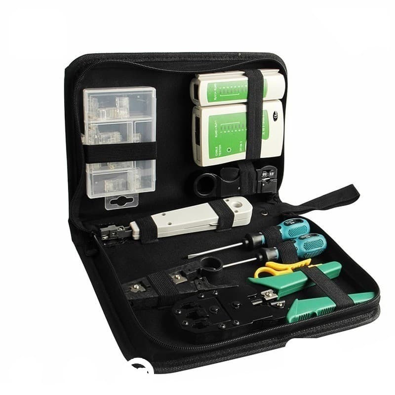 Kit Ferramentas Para Manutenção De Rede Informática Lan Internet Testador De Cabos Rj45 Alicate Crimpar 9 Em1