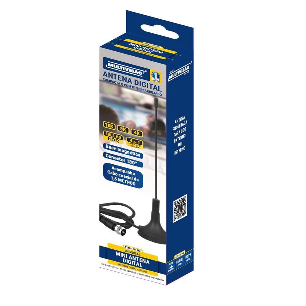 Antena Interna Recepção Plug & Play Cabo Coaxial 1,5m para Apartamento TV UHF Digital HD ATN-150-HD