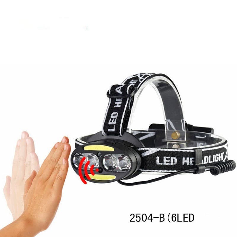 Cabeça LED Potente 4x XML T6 + 2 LEDs Vermelhos, Ajustável com Sensor de Movimento, Ideal Camping e Trilhas