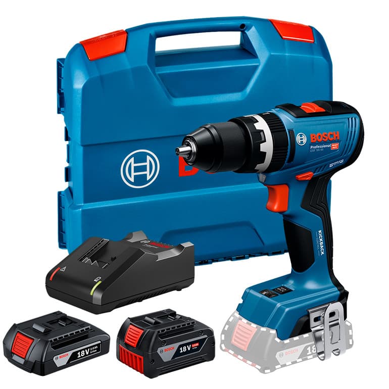 Parafusadeira/Fur Imp 1/2" GSB 18V-65 + 1 Bateria GBA 2Ah + 1 Bateria GBA 4Ah + Carregador GAL 18V-40 + Maleta Bosch