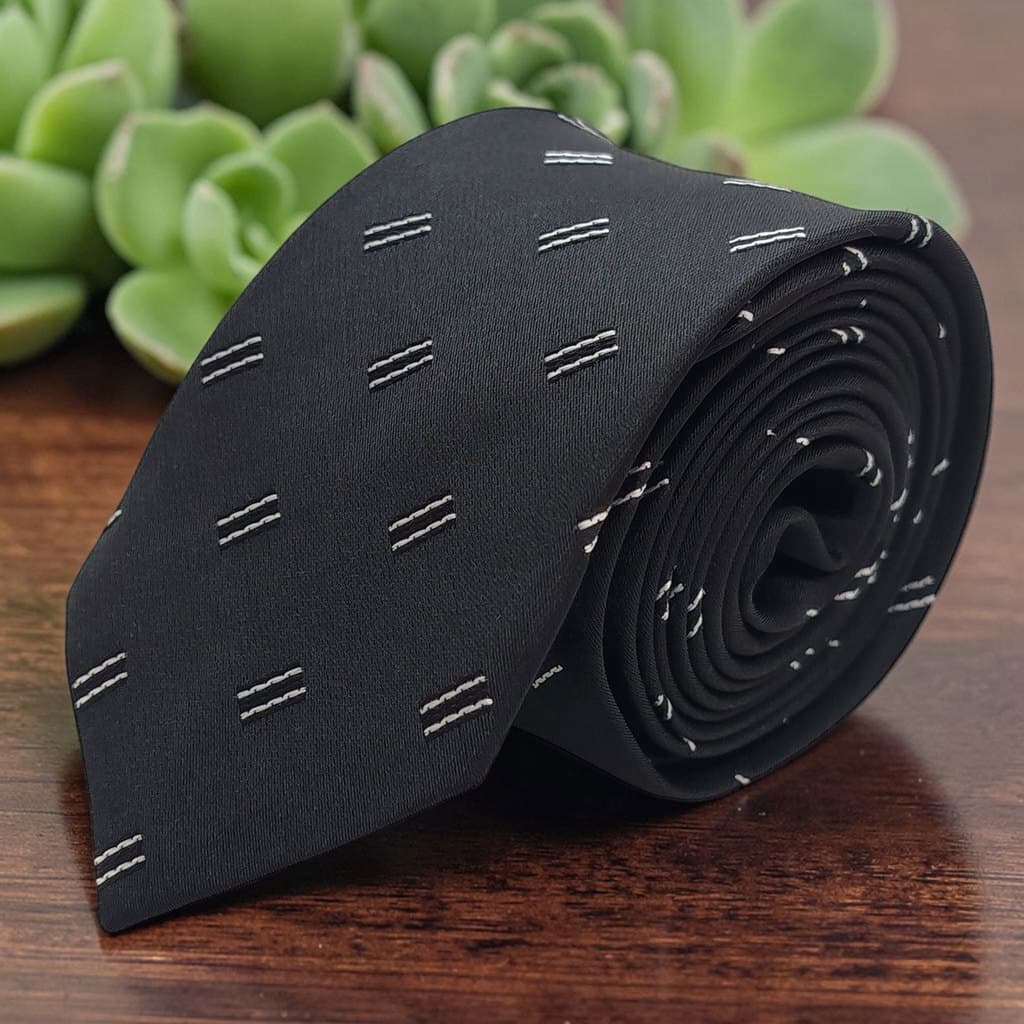 Gravata Slim Fit Preto Bordados