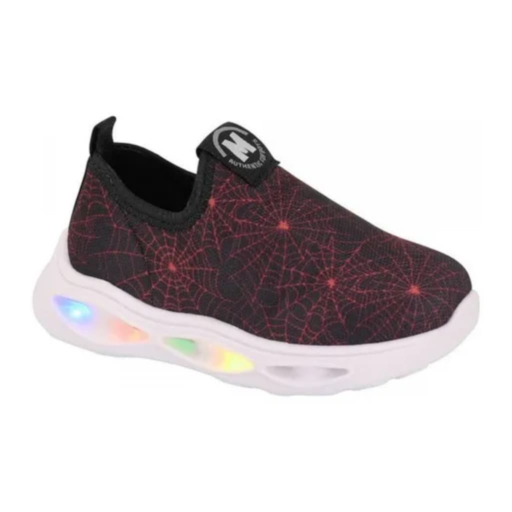 Tênis Infantil Meninos Molekinho Calce Fácil Aranha Led Leve Masculino Pisca Pisca Vermelho Slip On Meia Herói Divertido