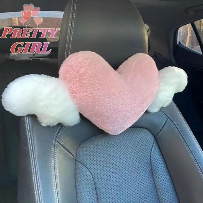 [Pretty ggirl] Encosto De Cabeça De Carro Em Formato De Coração , Pelúcia , Amor , Pescoço , Travesseiro , Assento Lomba
