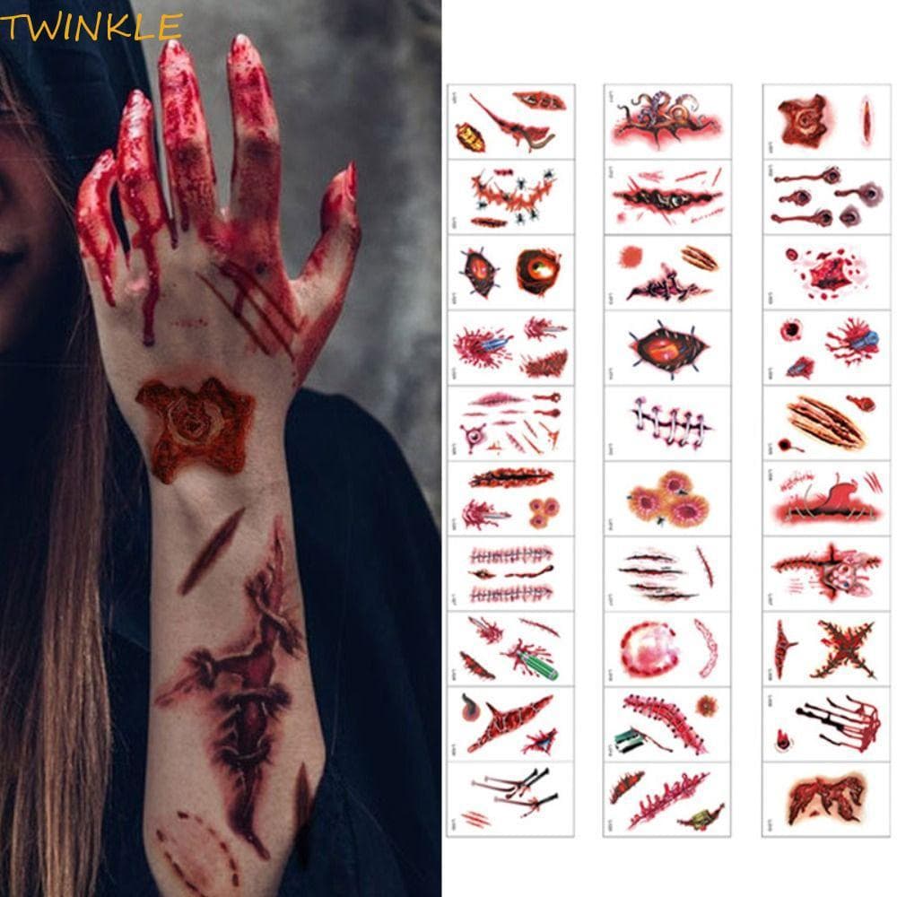 TWINKLEO 30 Pcs Adesivo Para Feridas De Halloween , De Tatuagem De Transferência Sangrenta , Temporária DIY