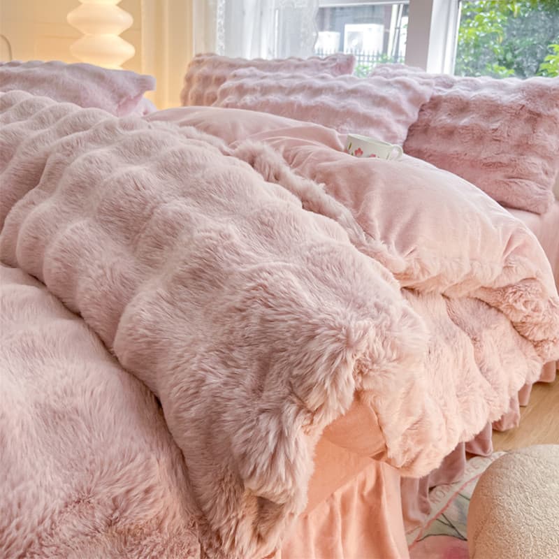 2024 novo estilo grosso coelho de pelúcia cama conjunto de quatro peças luz luxo engrossado leite veludo pele-amigável c