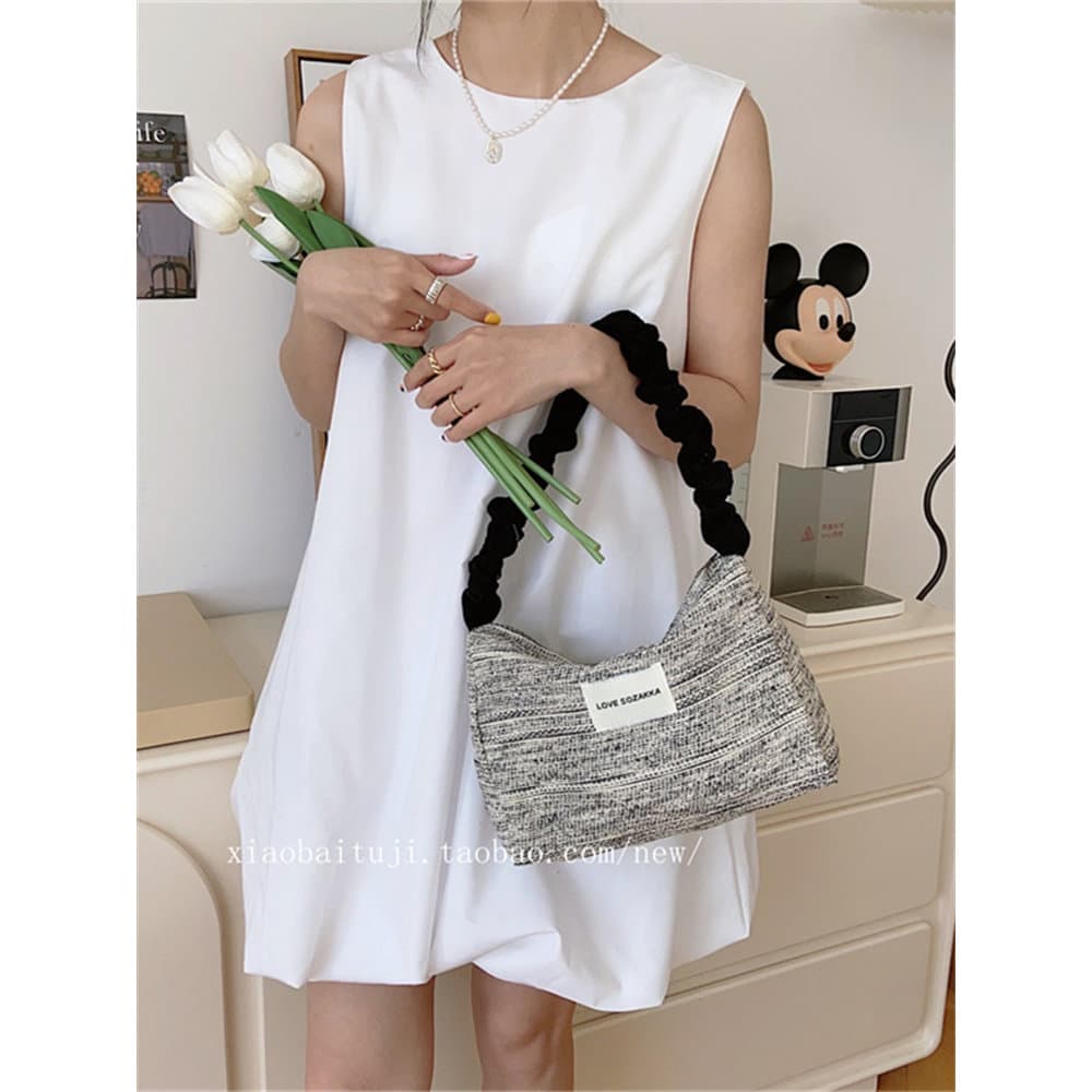 Pequeno coelho branco vários novo estilo texturizado lona bolsa de ombro plissado Retro axilas saco de compras portátil