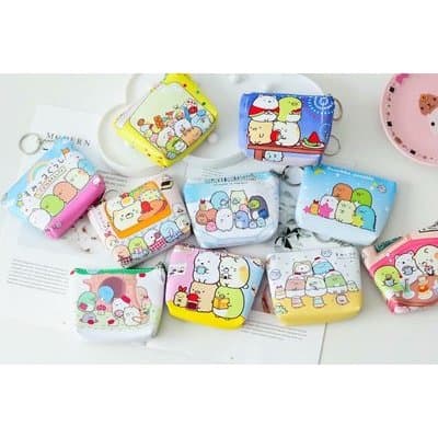 Bolsa de moedas biológicas de canto PU de desenho animado, bolsa de armazenamento multifuncional para estudantes, Mini b