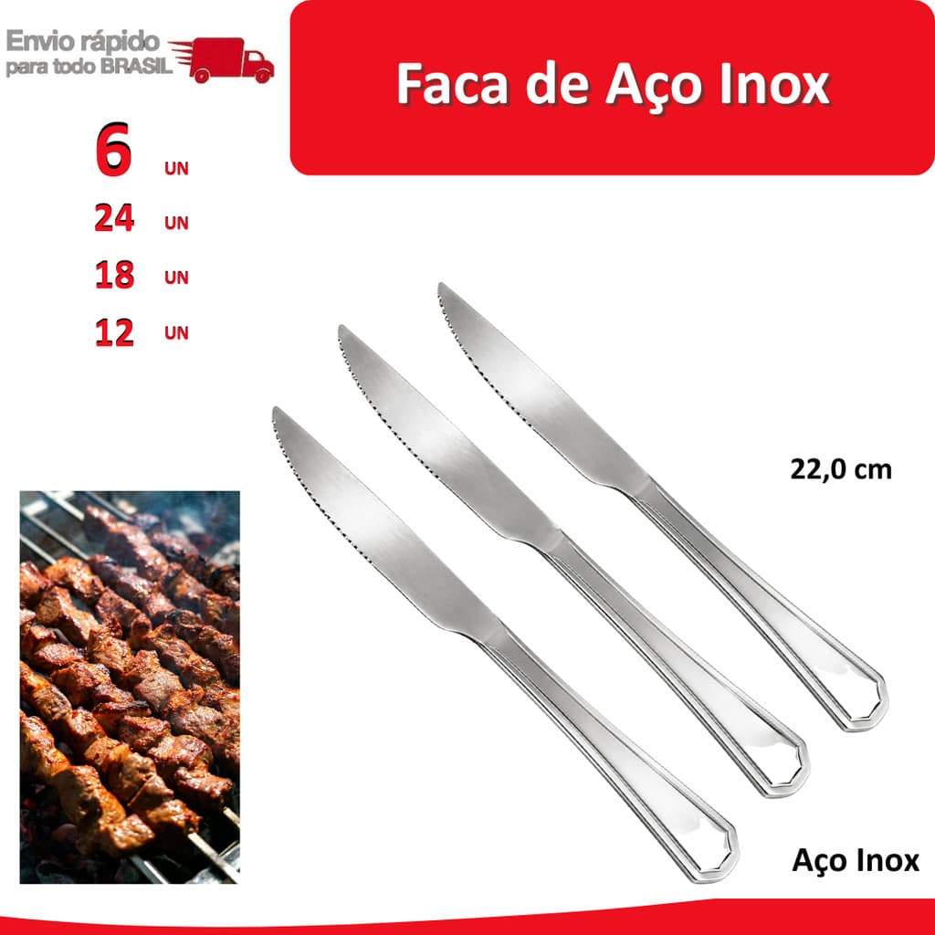 24/18/12/6 Faca de Aço Inox Mesa Cozinha Jantar Casa talher colher garfo churrasco chef