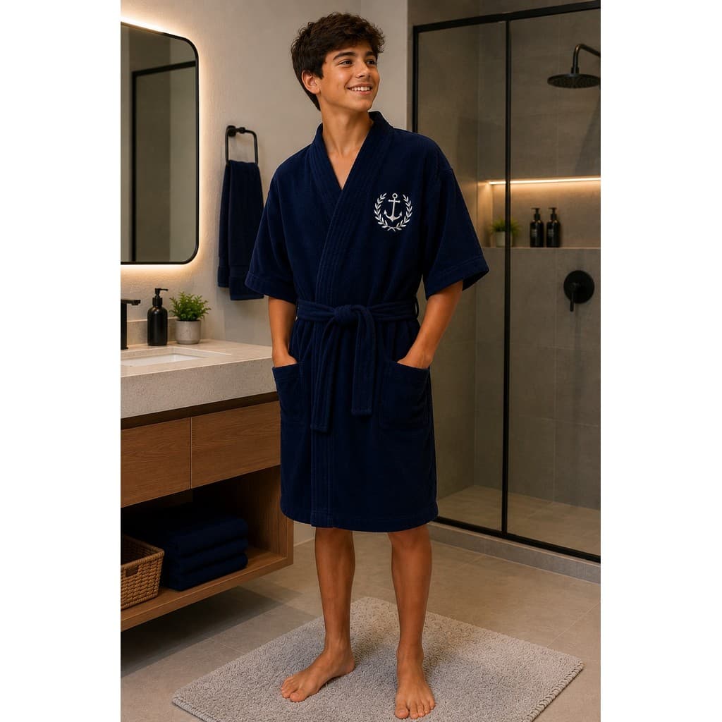 Roupão de Banho Adulto Juvenil Masculino Bordado Macio Tecido Felpudo Atoalhado Tamanho Unico
