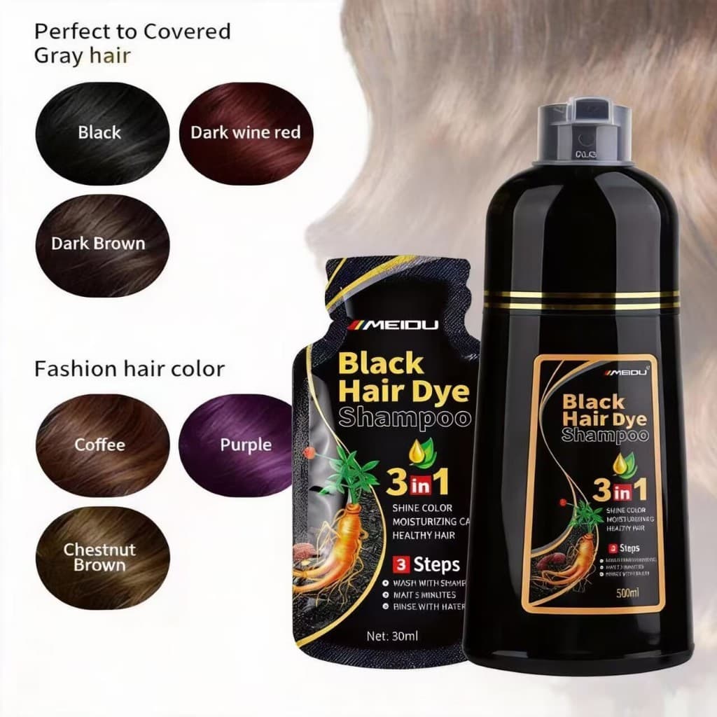 MEIDU Shampoo De Tintura De Cabelo Preta Cobertura 3 Em 1 Ingredientes De Ervas Naturais 30ml/500ml