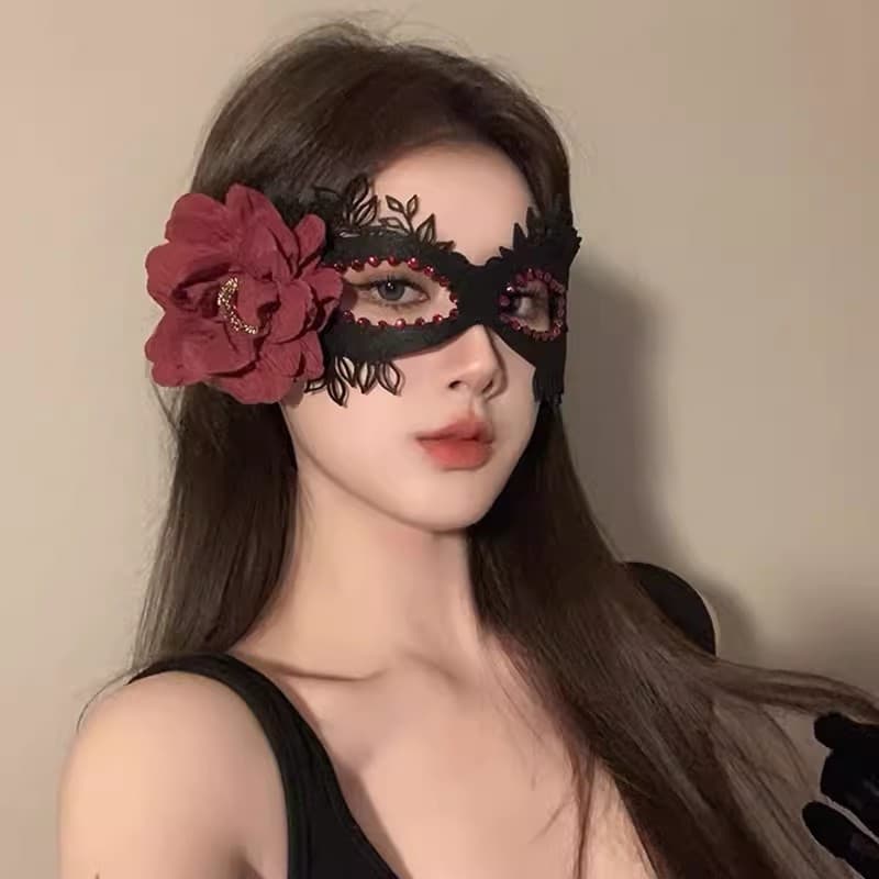 [Estoque pronto] Máscara de flor preta Masquerade Party Dress Up Props Party Mystery Half Face Mask Máscara de olho Maqu
