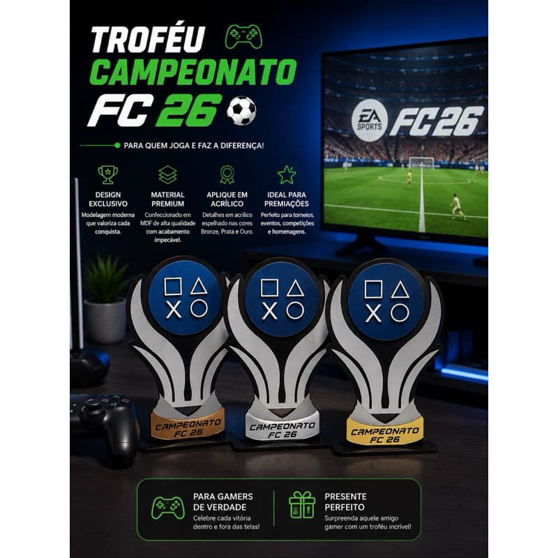 🏆 Troféu Personalizado Para Campeonato Gamer Em MDF Premium | PS5, Xbox, PC e Muito Mais